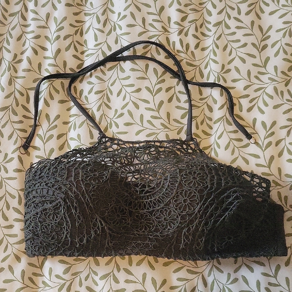 Dark Green Crochet Halter Bathing Suit Top